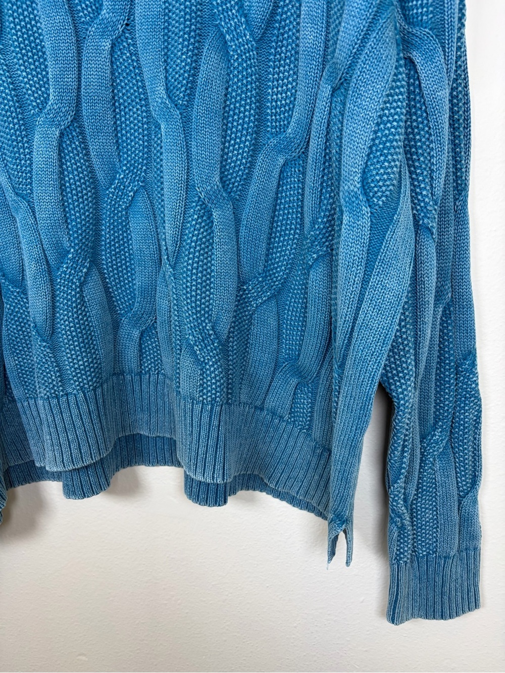 Denim & Co Canyon Retreat Cable Knit Drop Shoulder Washed Sweater 1X Turquoise - Picture 3 of 12